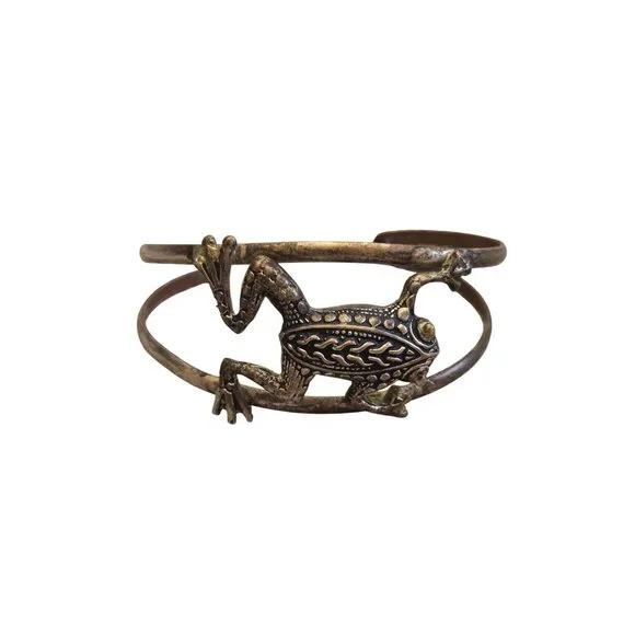 Vintage Handcrafted Brass/Bronze Cuff Bracelet  Frog Design Boho Nature Artisan - Picture 2 of 4